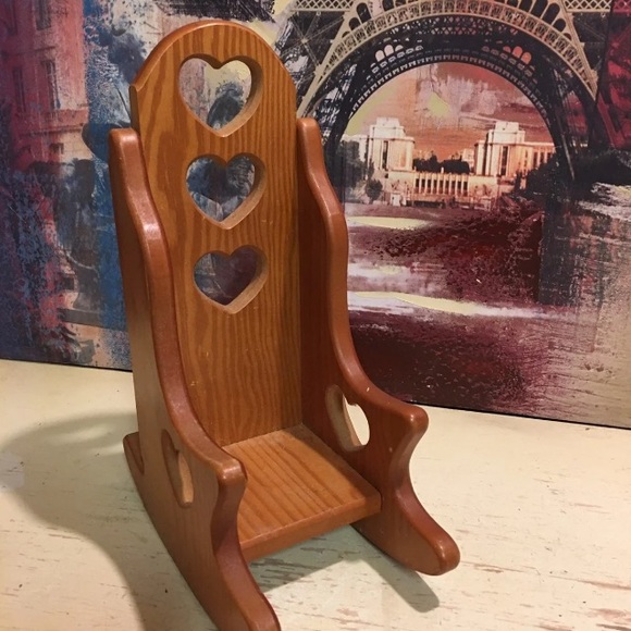 Vintage Wooden Rocking Chair with Heart Cut Out Plant Shelf Doll Chair Handmade - Picture 4 of 12